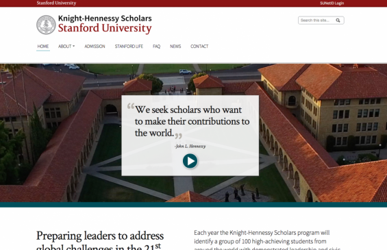 Screenshot of Knight-Hennessy Scholars homepage