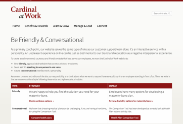 screenshot of Style Guide with the page title "Be Friendly and Conversational"